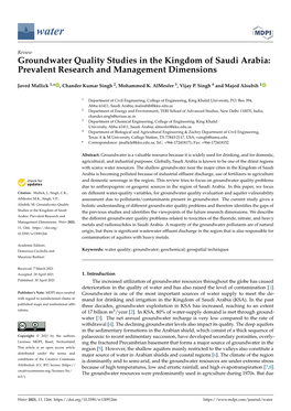 Groundwater Quality Studies in the Kingdom of Saudi Arabia: Prevalent Research and Management Dimensions