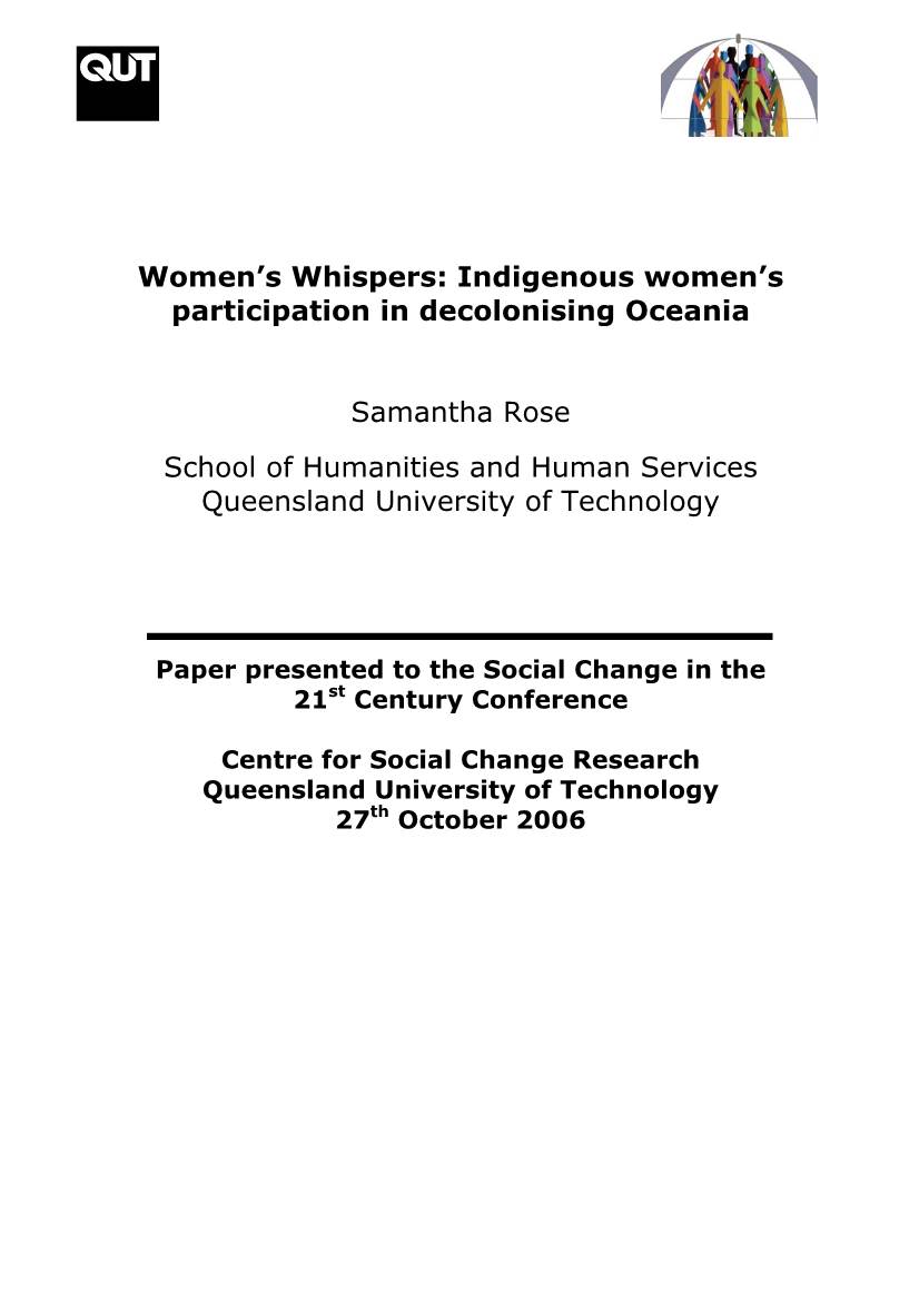 Women's Whispers: Indigenous Women's Participation in Decolonising Oceania