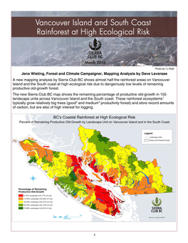 Vancouver Island and South Coast Rainforest at High Ecological Risk