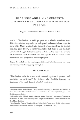 Distributism As a Progressive Research Program