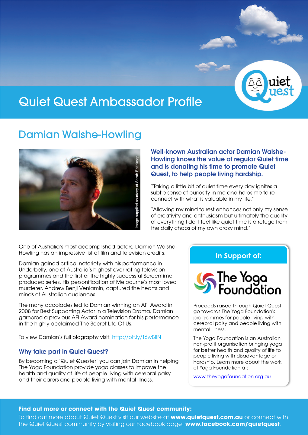 Quiet Quest Ambassador Profile