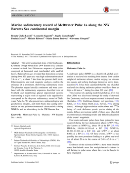 Marine Sedimentary Record of Meltwater Pulse 1A Along the NW Barents Sea Continental Margin
