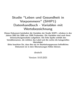 Studie "Leben Und Gesundheit in Vorpommern" (SHIP1