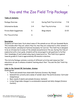 You and the Zoo Field Trip Package