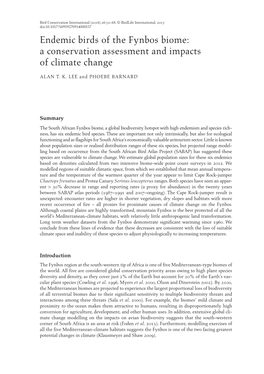 Endemic Birds of the Fynbos Biome: a Conservation Assessment and Impacts of Climate Change