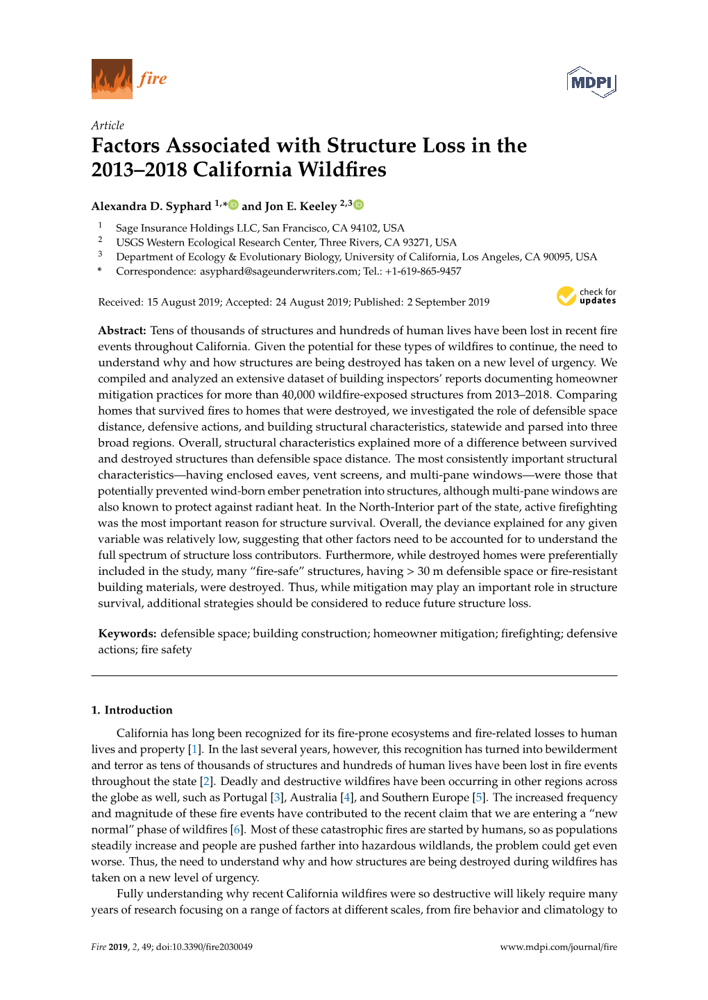 Factors Associated with Structure Loss in the 2013–2018 California Wildfires