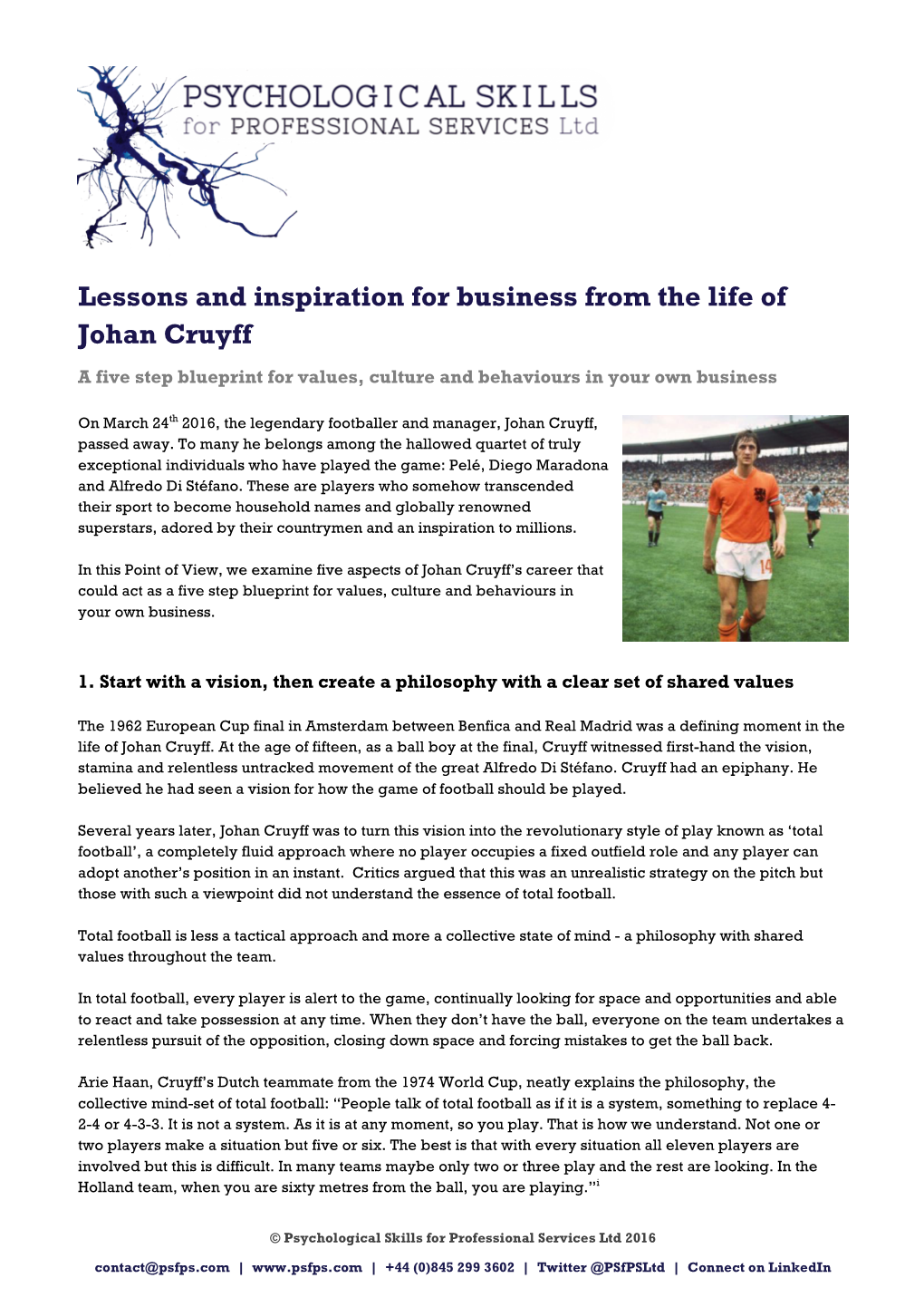 Lessons and Inspiration for Business from the Life of Johan Cruyff