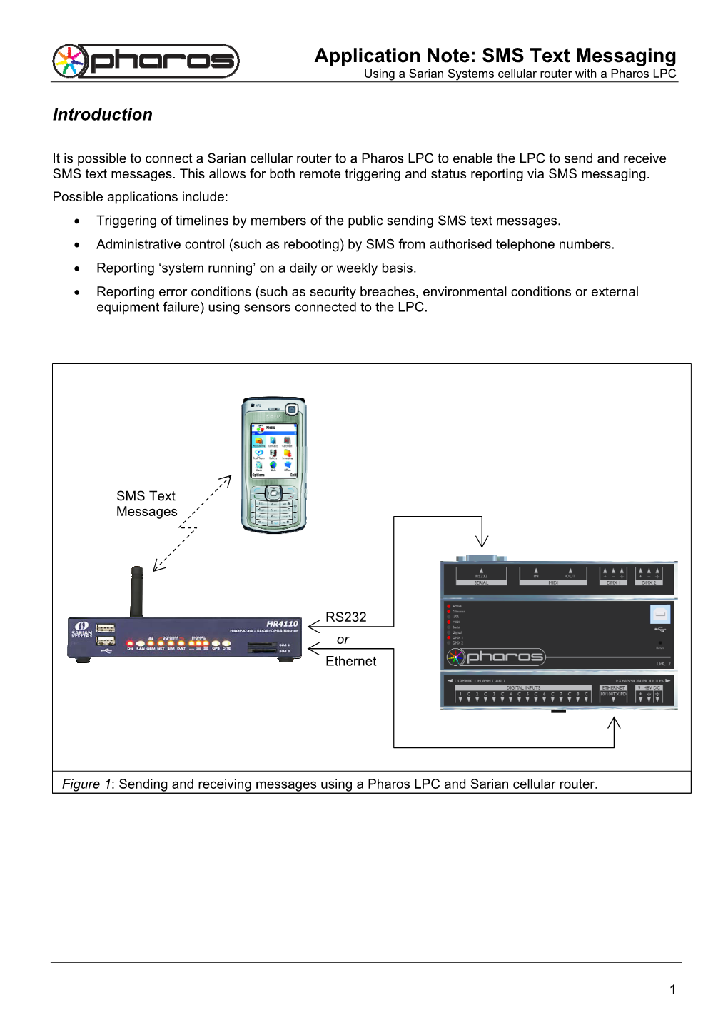 Application Note: SMS Text Messaging Using a Sarian Systems Cellular Router with a Pharos LPC