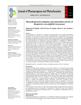 Phytochemical Investigation and Antioxidant Activity of Hyophorbe Verschaffeltii (Arecaceae)