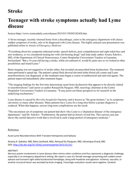 Stroke Teenager with Stroke Symptoms Actually Had Lyme Disease