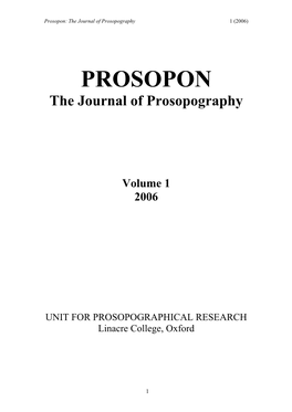 Prosopon: the Journal of Prosopography 1 (2006)