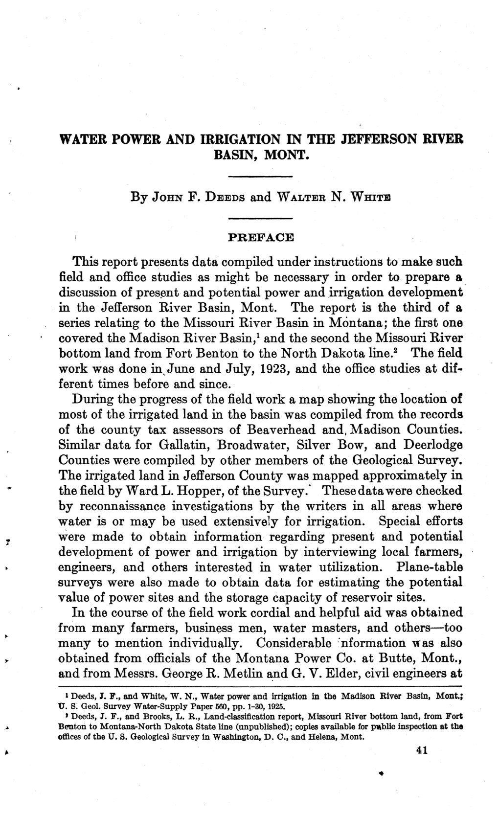 Water Power and Irrigation in the Jefferson River Basin, Mont
