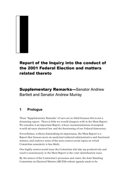 Report of the Inquiry Into the Conduct of the 2001 Federal Election and Matters Related Thereto