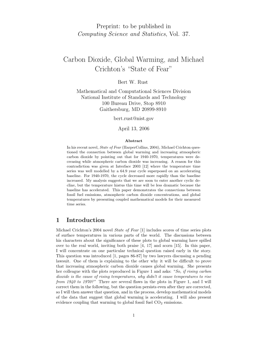 Carbon Dioxide, Global Warming, and Michael Crichton's “State of Fear”