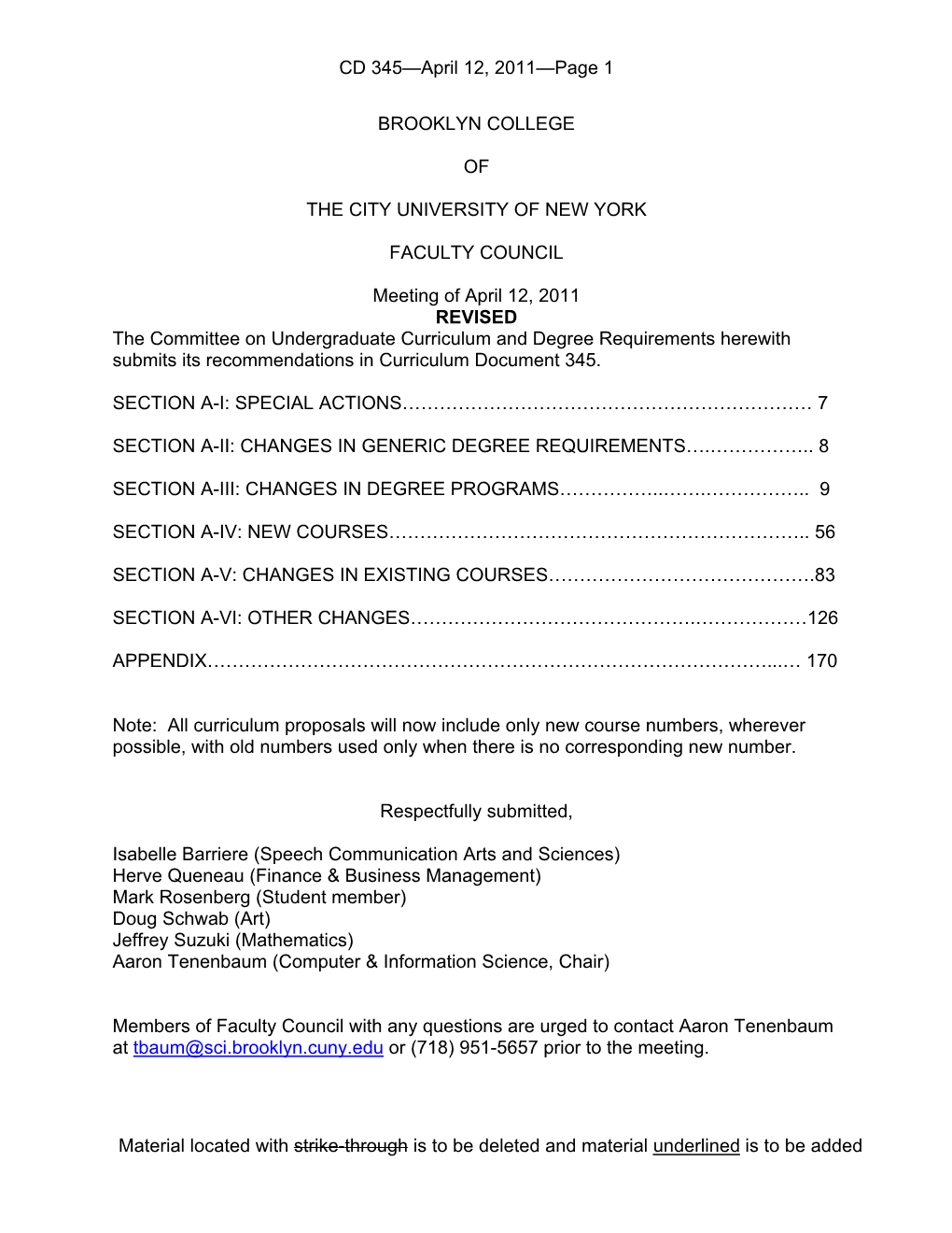 Curriculum Document 345 April 12, 2011