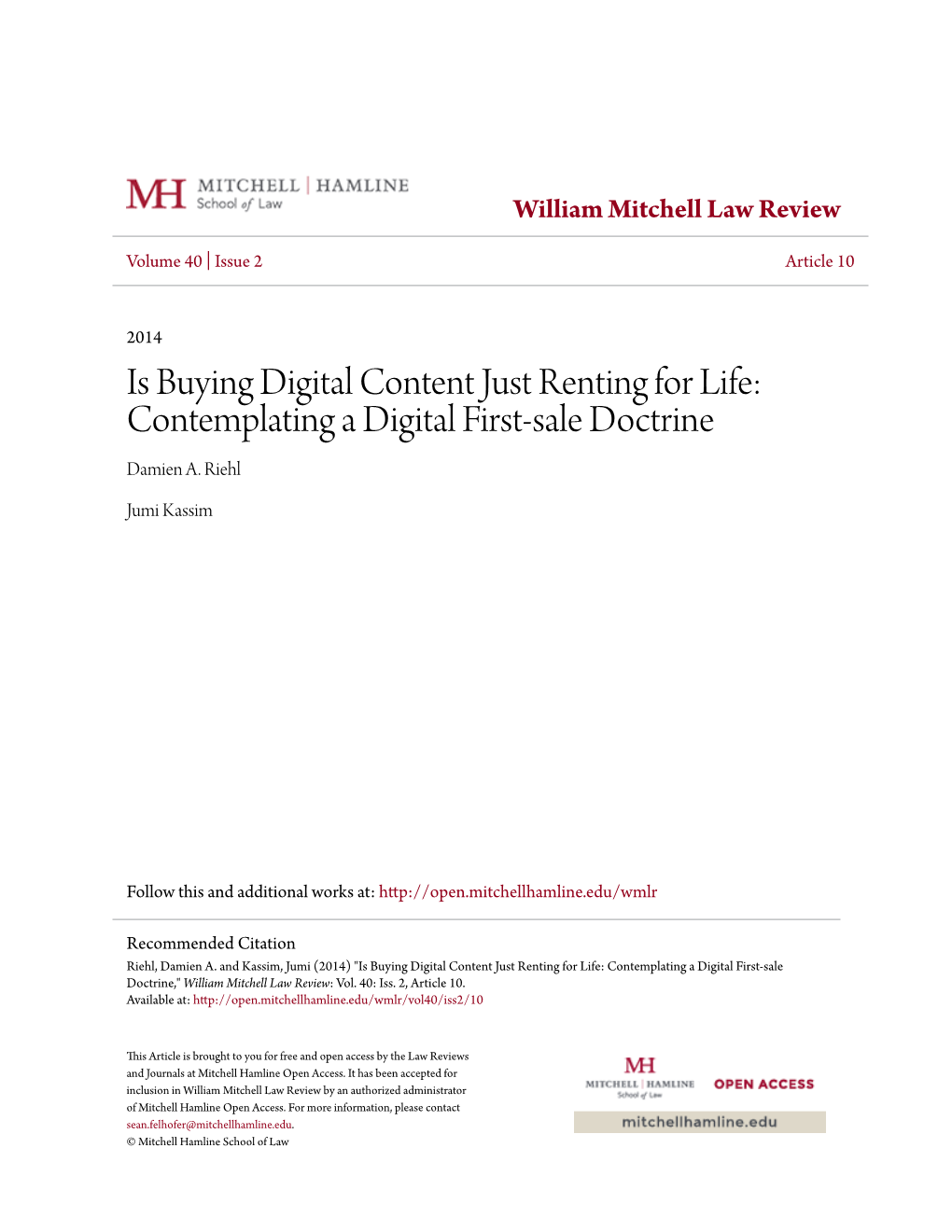 Contemplating a Digital First-Sale Doctrine Damien A