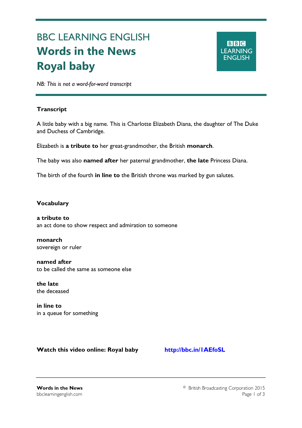 Words in the News Royal Baby