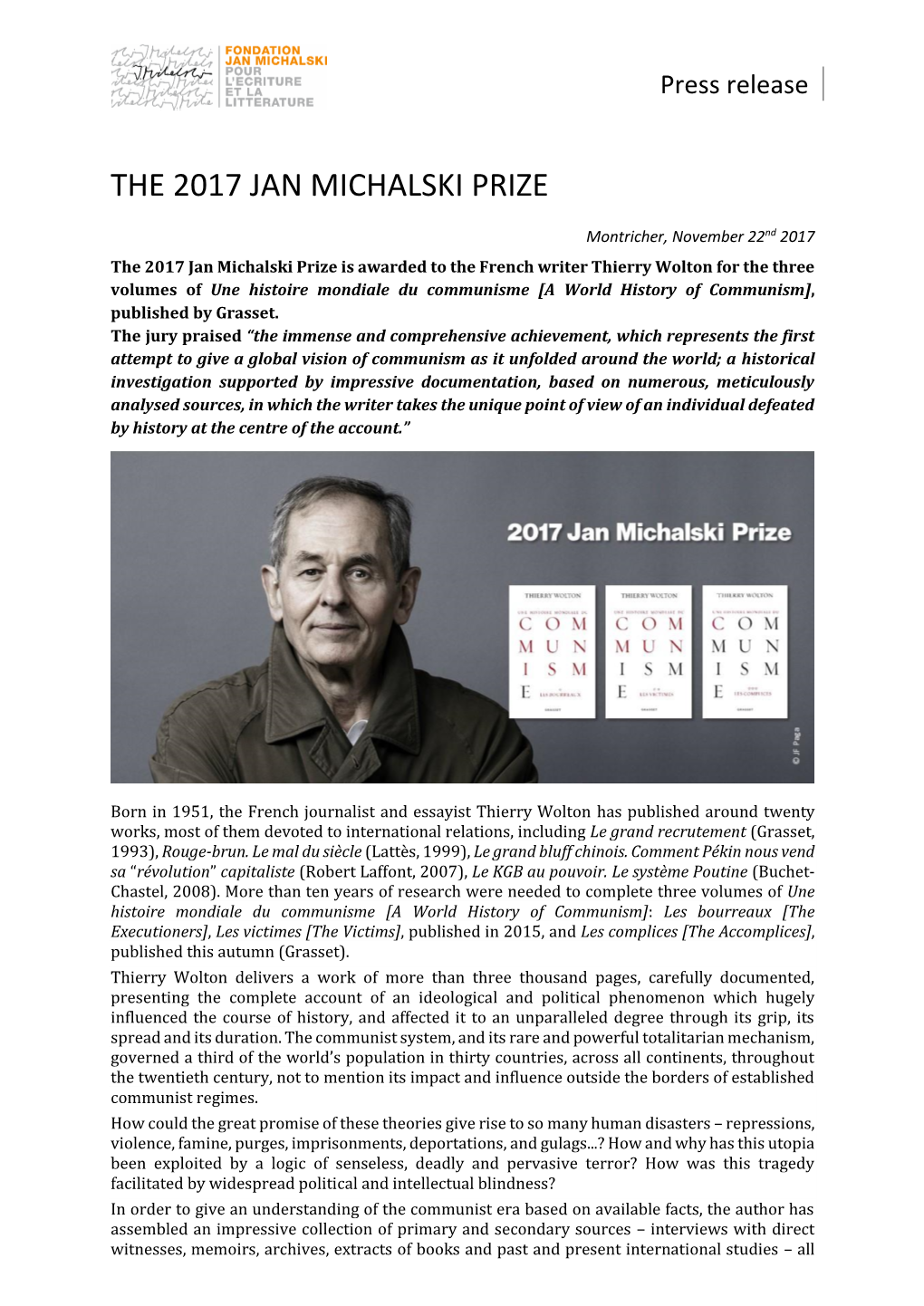 The 2017 Jan Michalski Prize