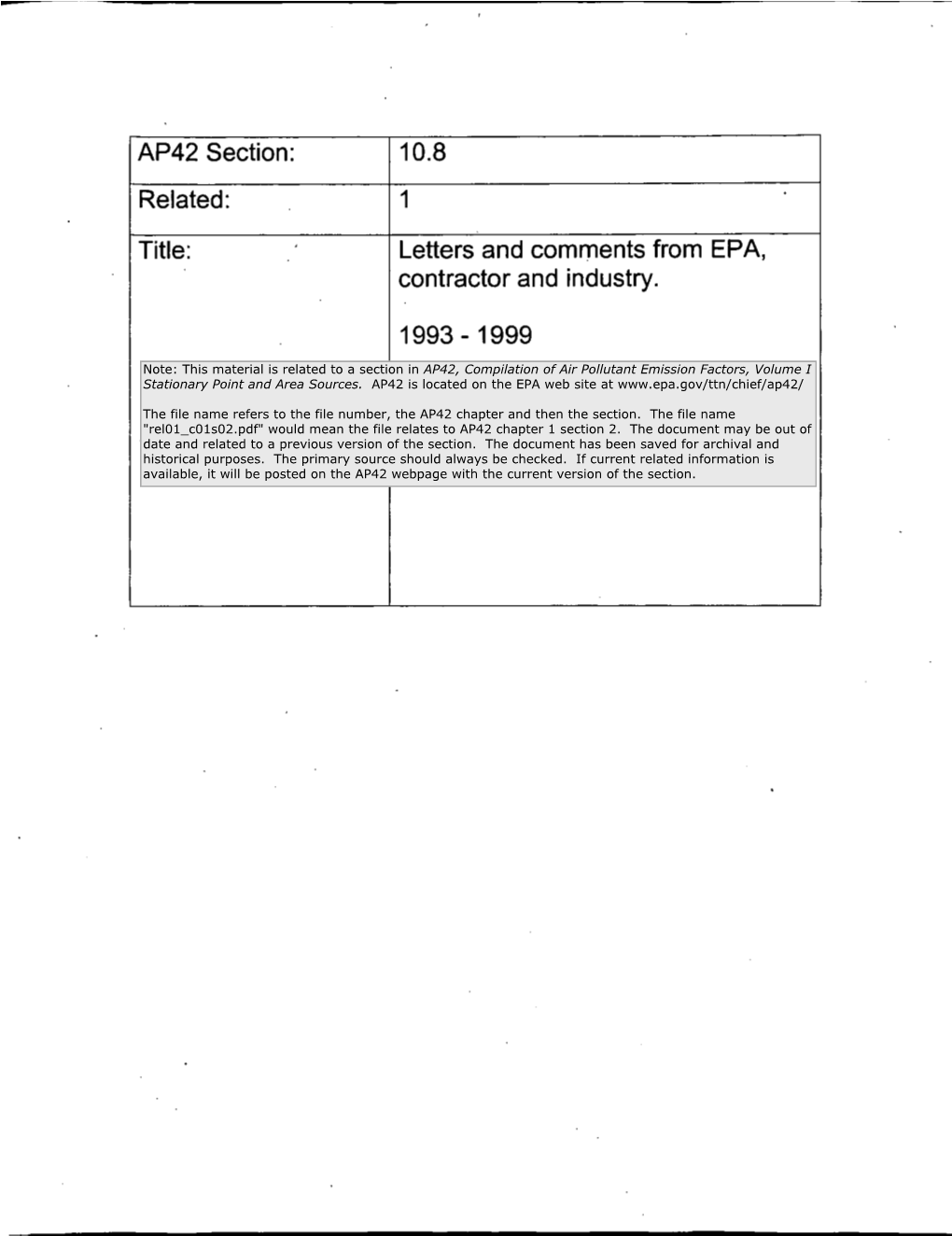 AP42 Section: Related: Title: 10.8 1 Letters and Comments from EPA