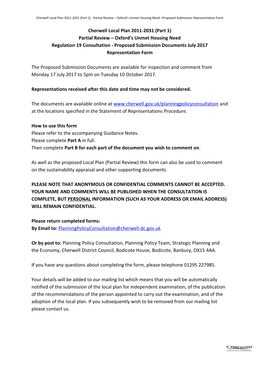 Cherwell Local Plan 2011-2031 (Part 1)