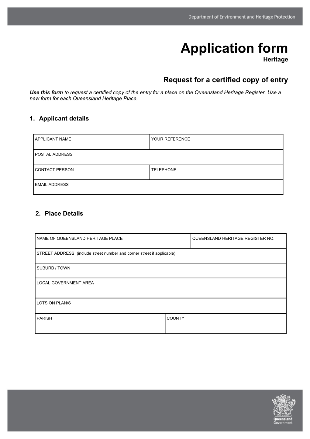 Form: Request for a Certified Copy of Entry