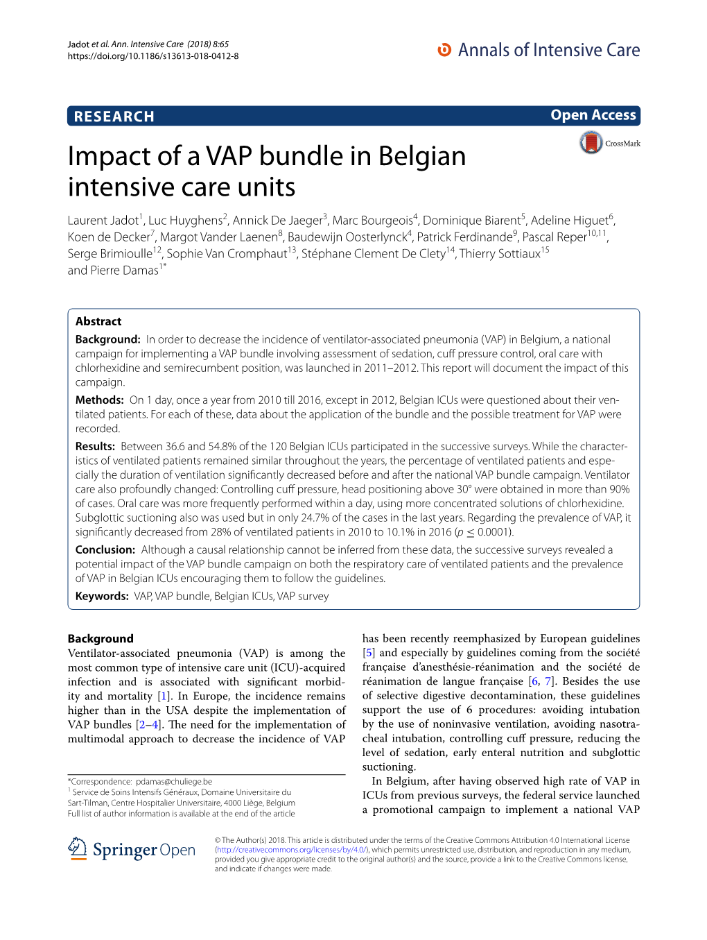 Impact of a VAP Bundle in Belgian Intensive Care Units