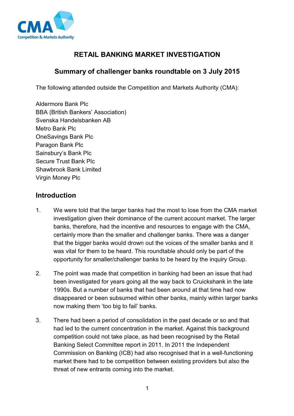 Challenger Banks Roundtable Summary