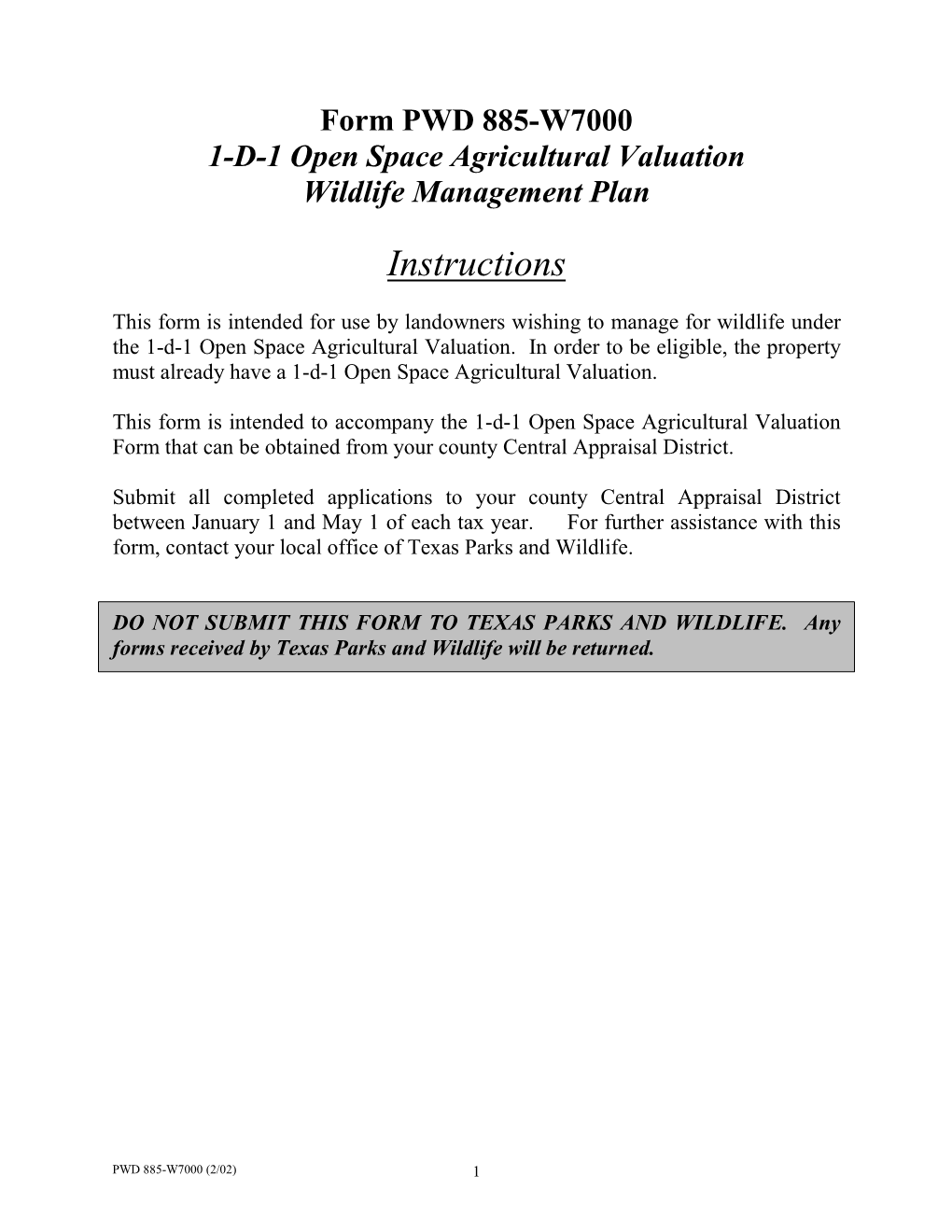 1-D-1 Open Space Agricultural Valuation Instructions