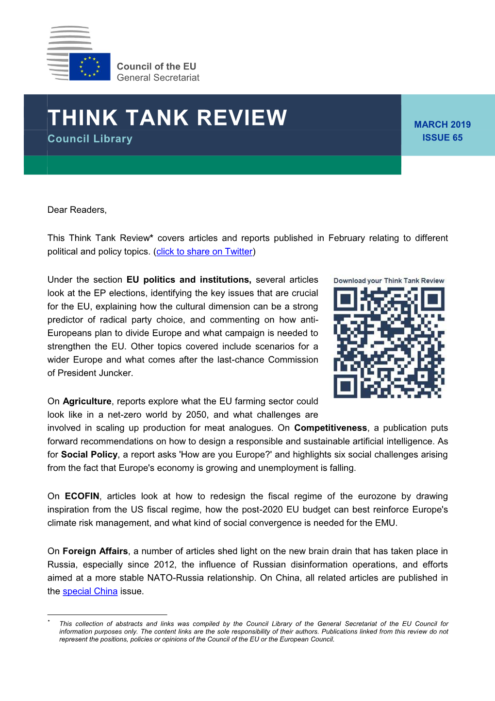 THINK TANK REVIEW MARCH 2019 Council Library ISSUE 65