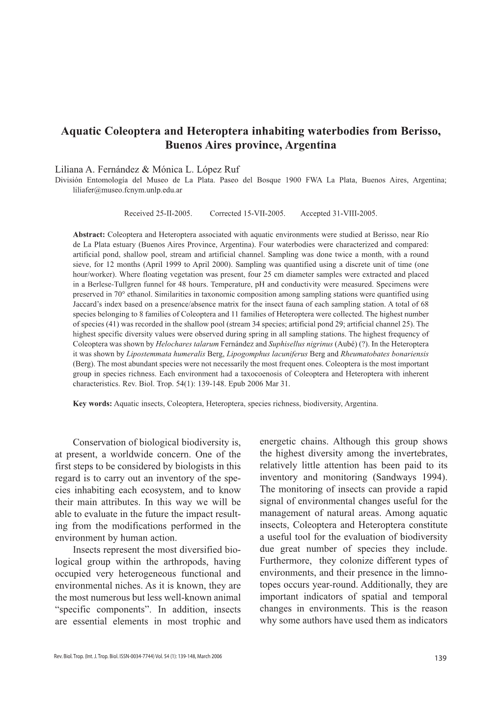 Aquatic Coleoptera and Heteroptera Inhabiting Waterbodies from Berisso, Buenos Aires Province, Argentina