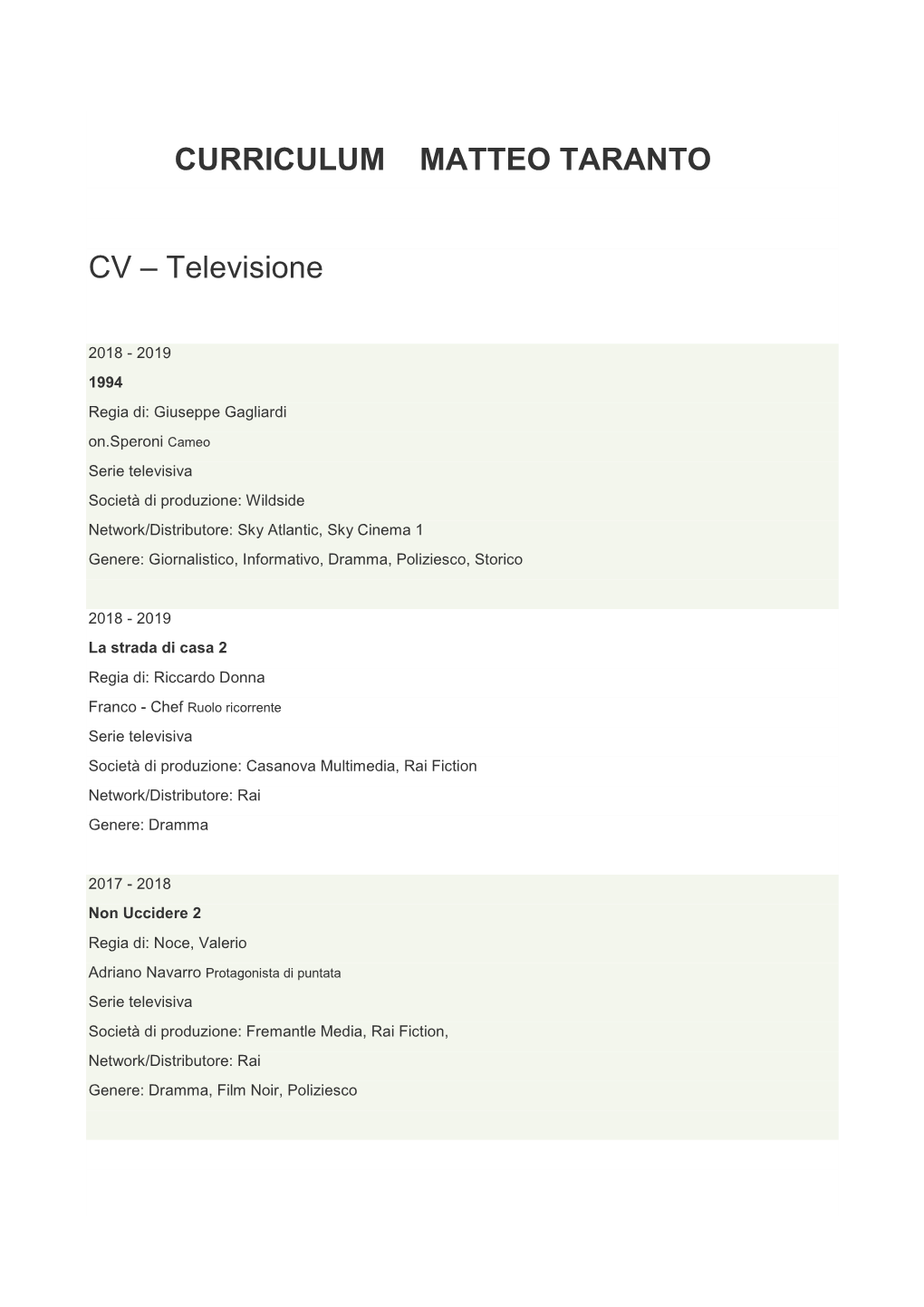 Curriculum Matteo Taranto Cv