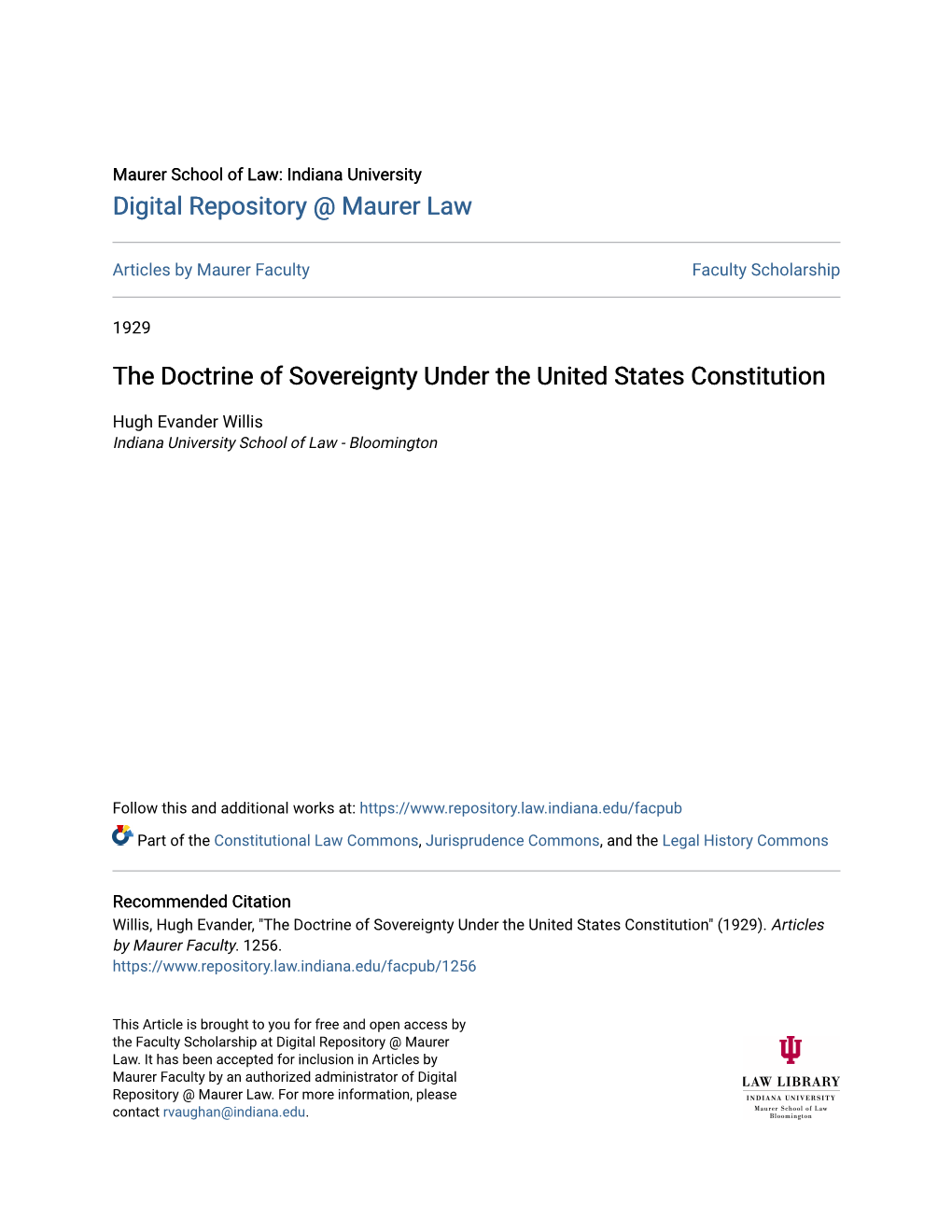 The Doctrine of Sovereignty Under the United States Constitution