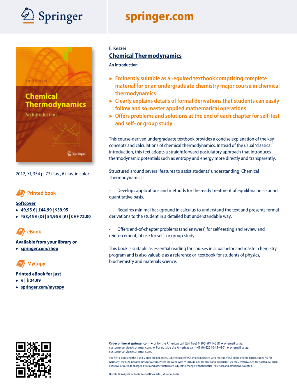 Chemical Thermodynamics an Introduction