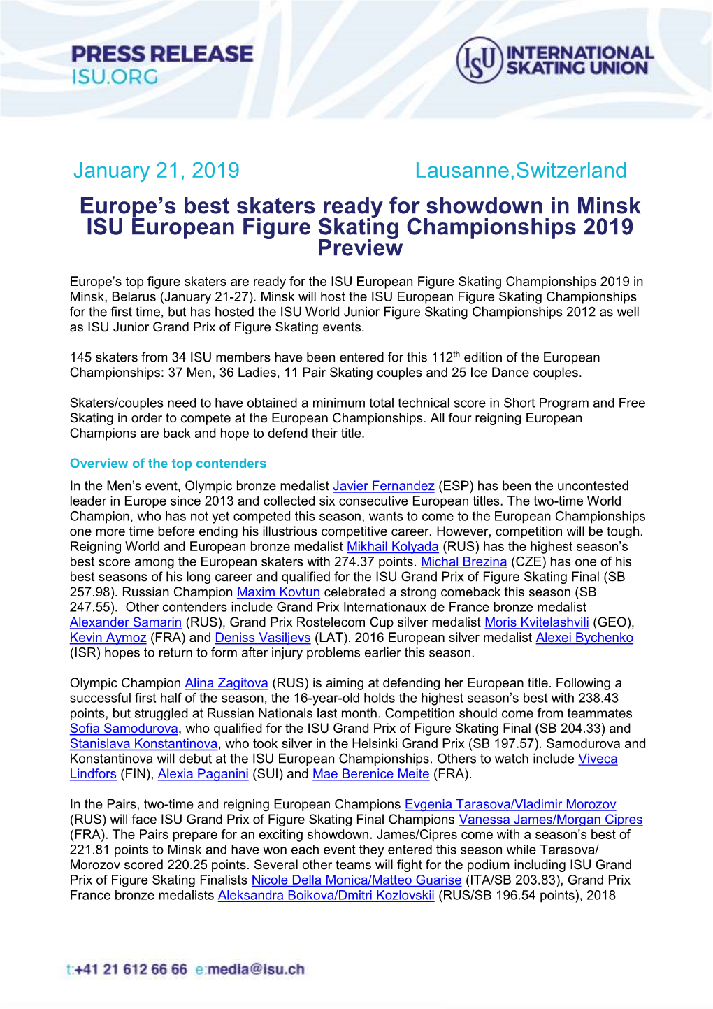 Europe's Best Skaters Ready for Showdown in Minsk ISU European