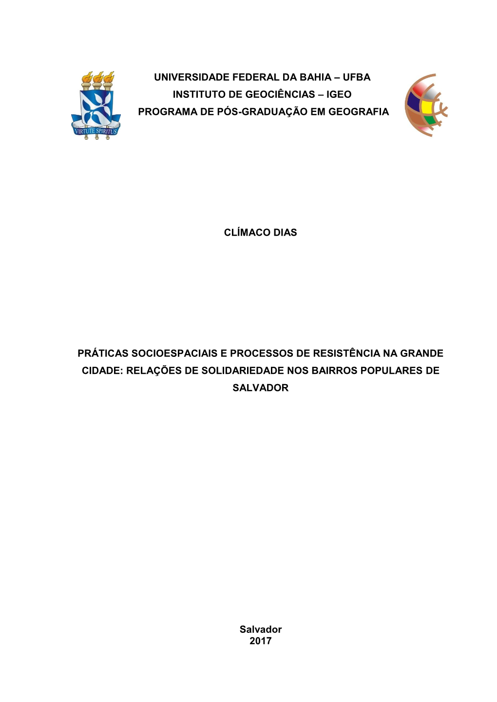 Universidade Federal Da Bahia – Ufba Instituto De Geociências – Igeo Programa De Pós-Graduação Em Geografia