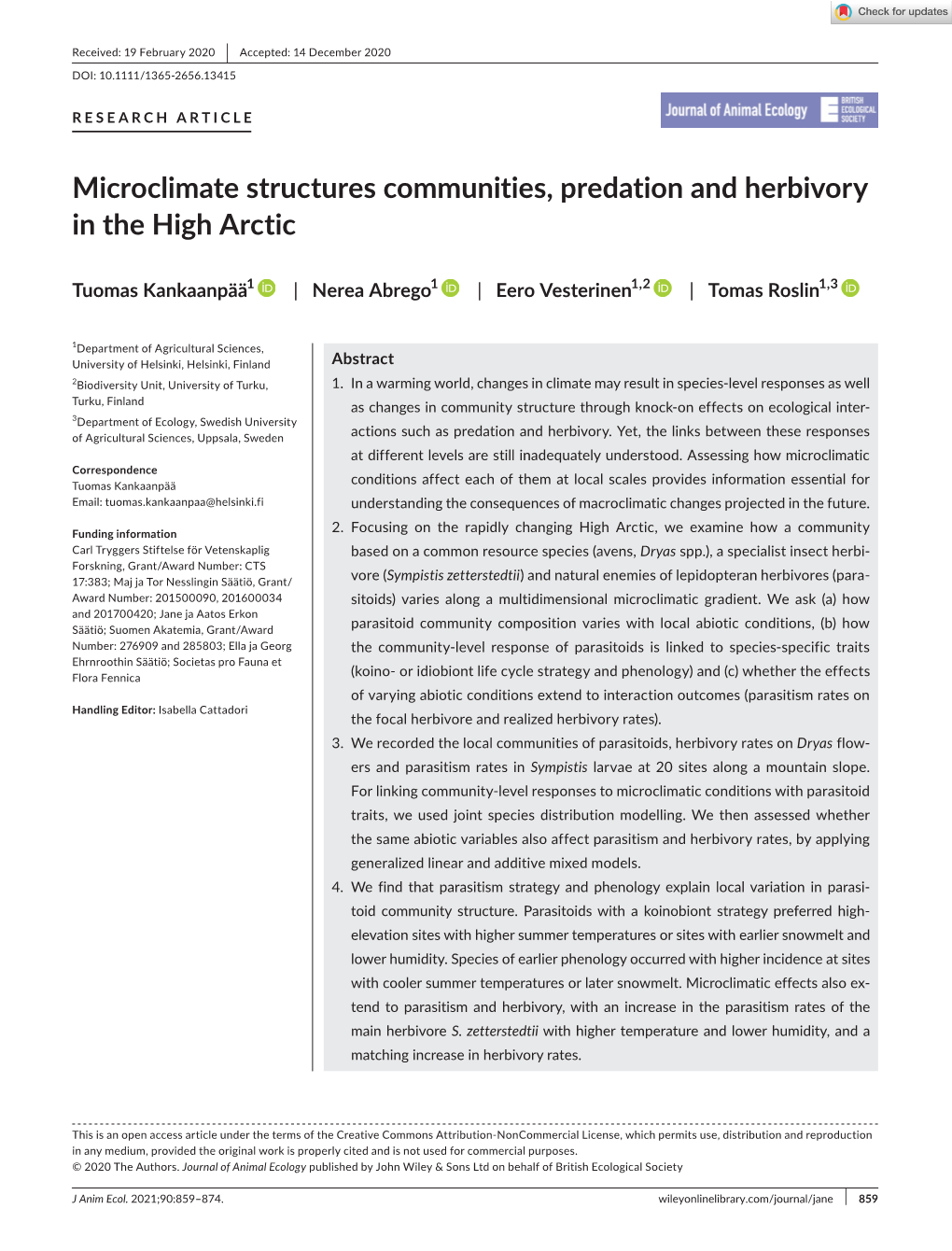 Microclimate Structures Communities, Predation and Herbivory in the High Arctic
