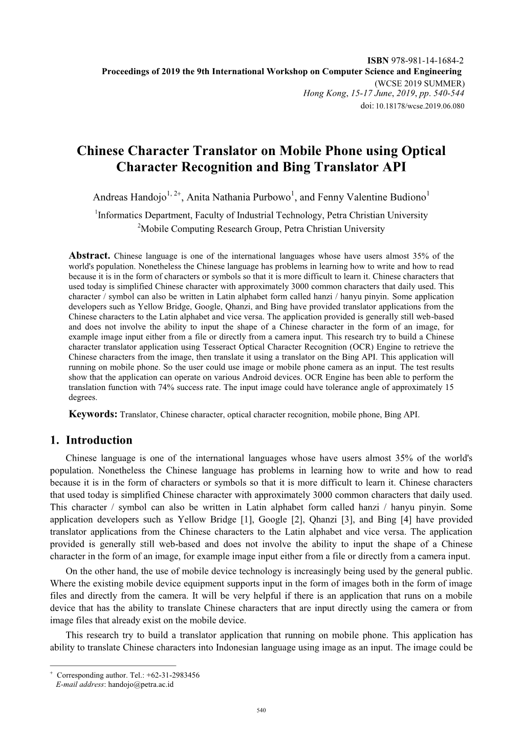 Chinese Character Translator on Mobile Phone Using Optical Character Recognition and Bing Translator API