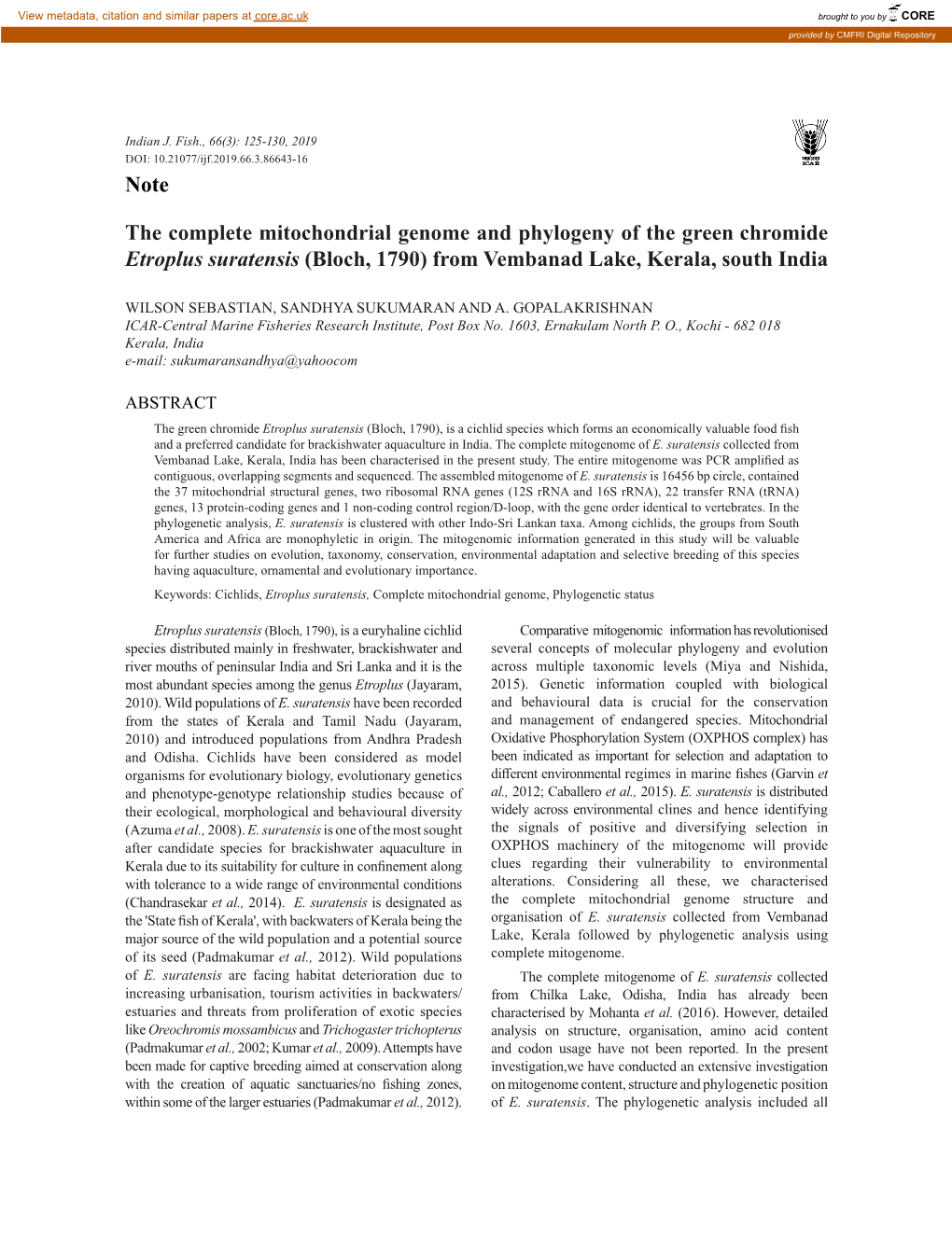 Note the Complete Mitochondrial Genome and Phylogeny Of