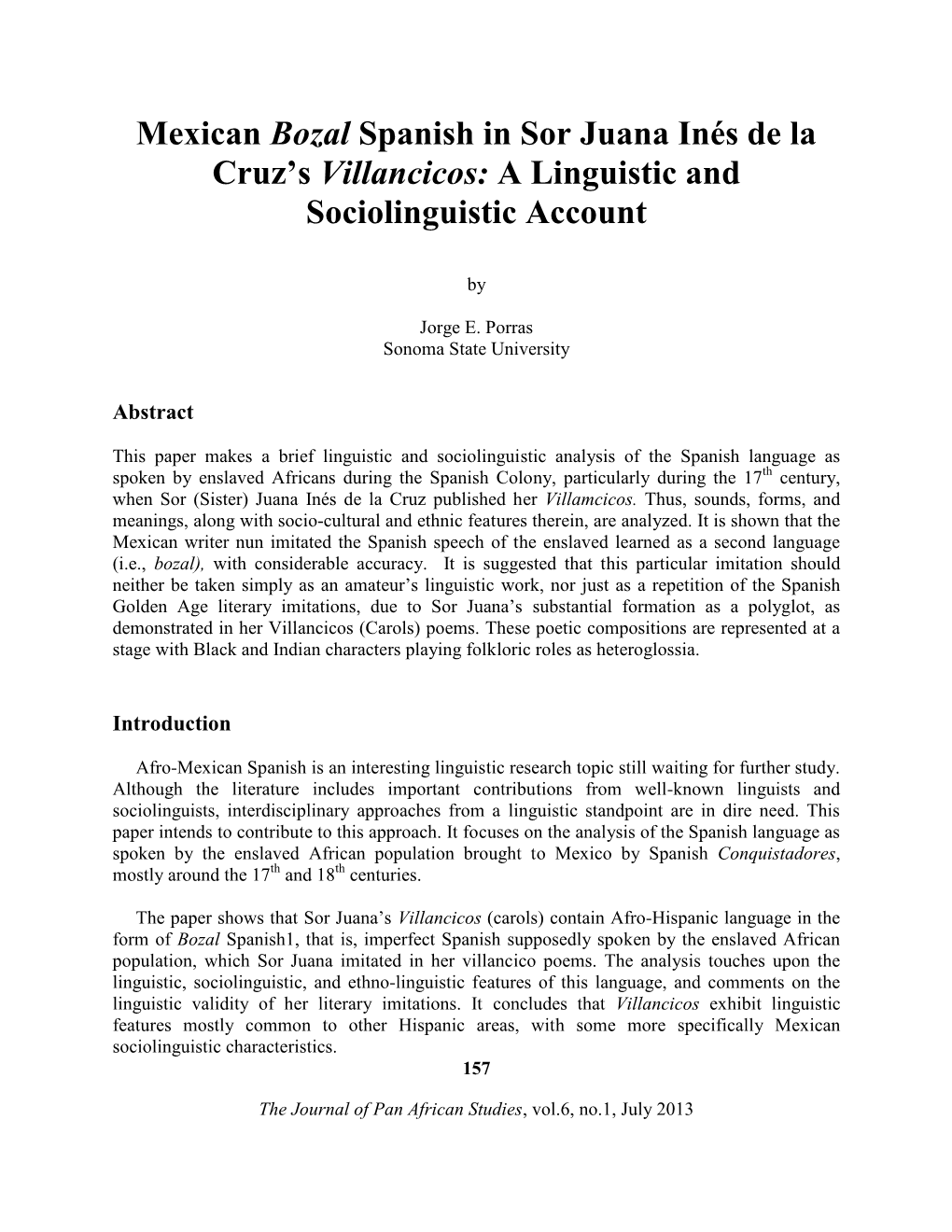 Mexican Bozal Spanish in Sor Juana Inés De La Cruz’S Villancicos: a Linguistic and Sociolinguistic Account