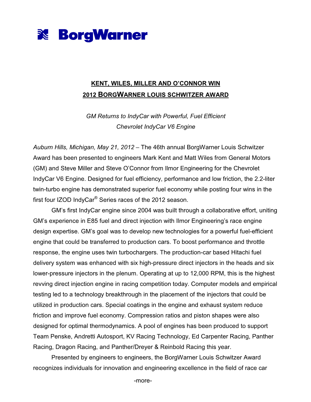 Borgwarner Louis Schwitzer Award