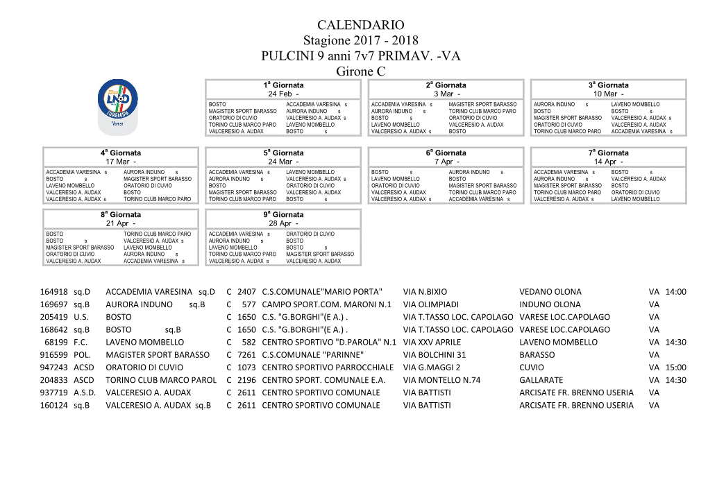 2018 PULCINI 9 Anni 7V7 PRIMAV