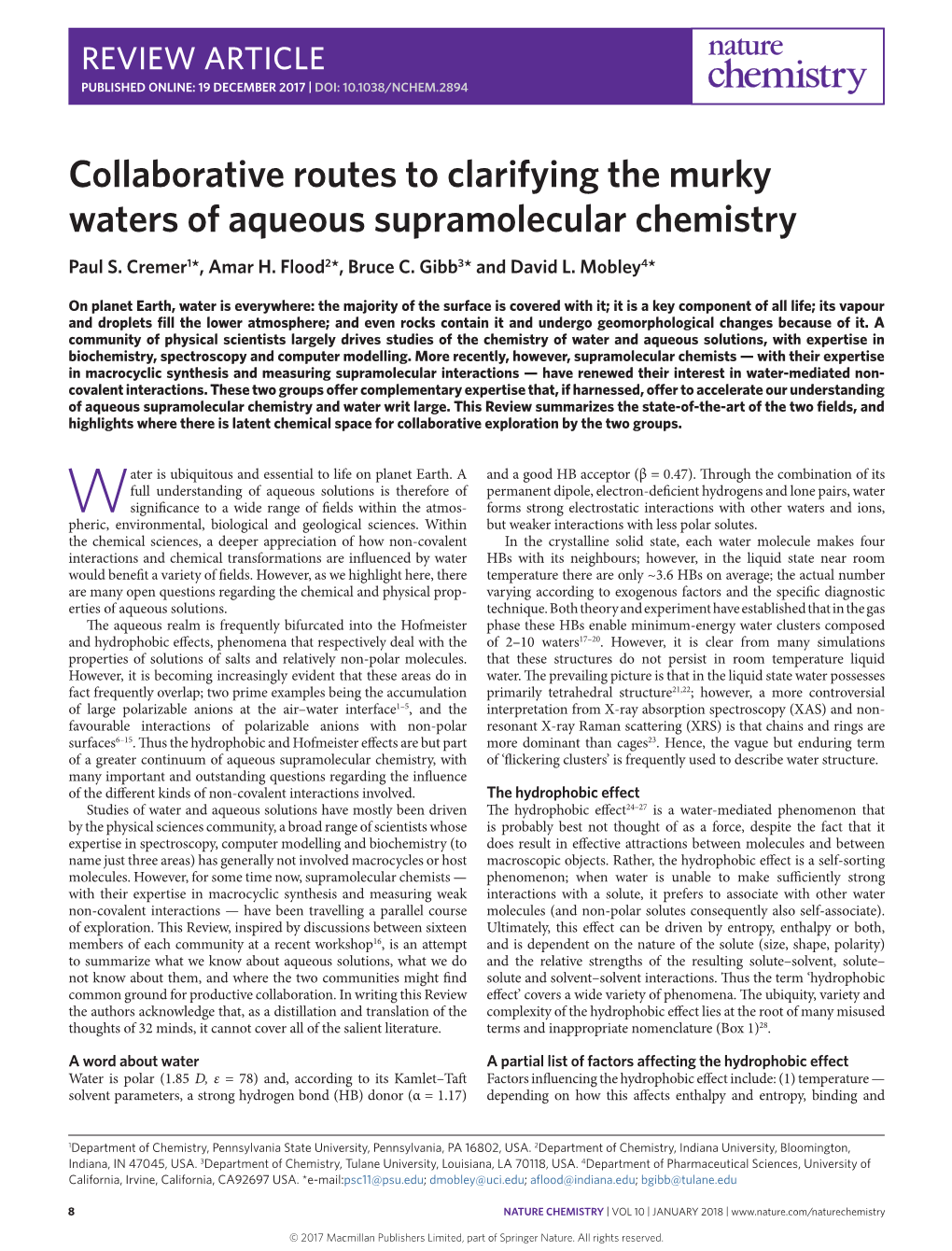 Collaborative Routes to Clarifying the Murky Waters of Aqueous Supramolecular Chemistry Paul S