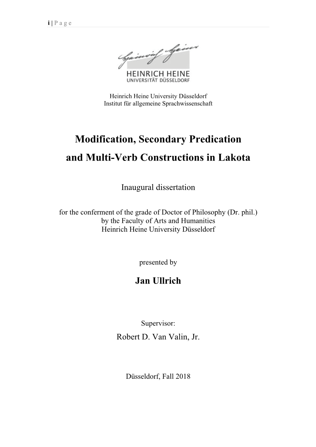 Modification, Secondary Predication and Multi-Verb Constructions in Lakota