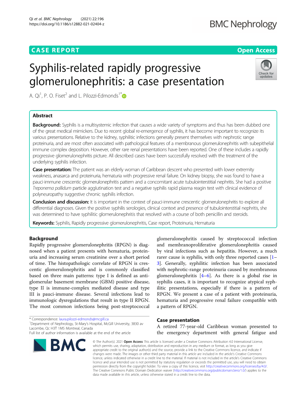 Syphilis-Related Rapidly Progressive Glomerulonephritis: a Case Presentation A