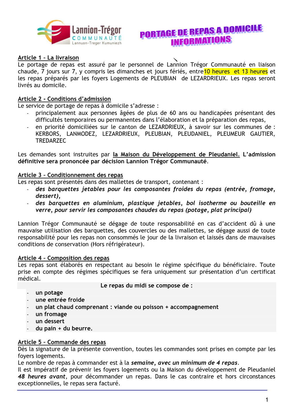 Fiche D'information Sur Le Portage Des Repas