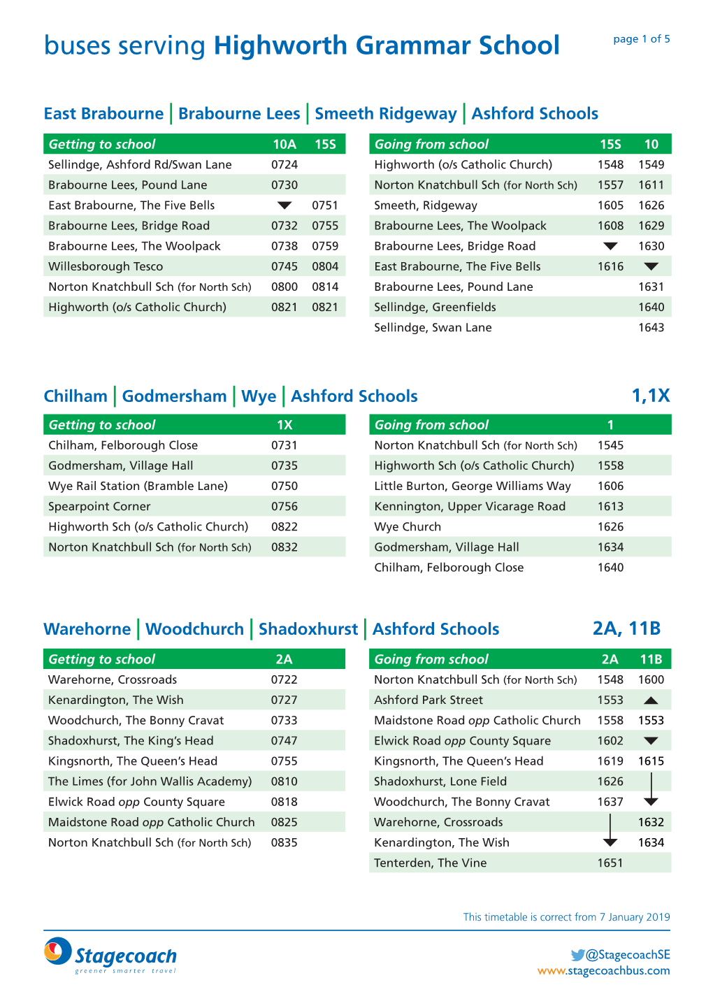 Buses Serving Highworth Grammar School Page 1 of 5