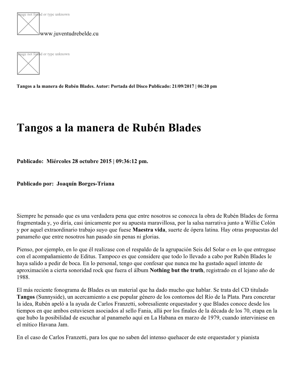Tangos a La Manera De Rubén Blades