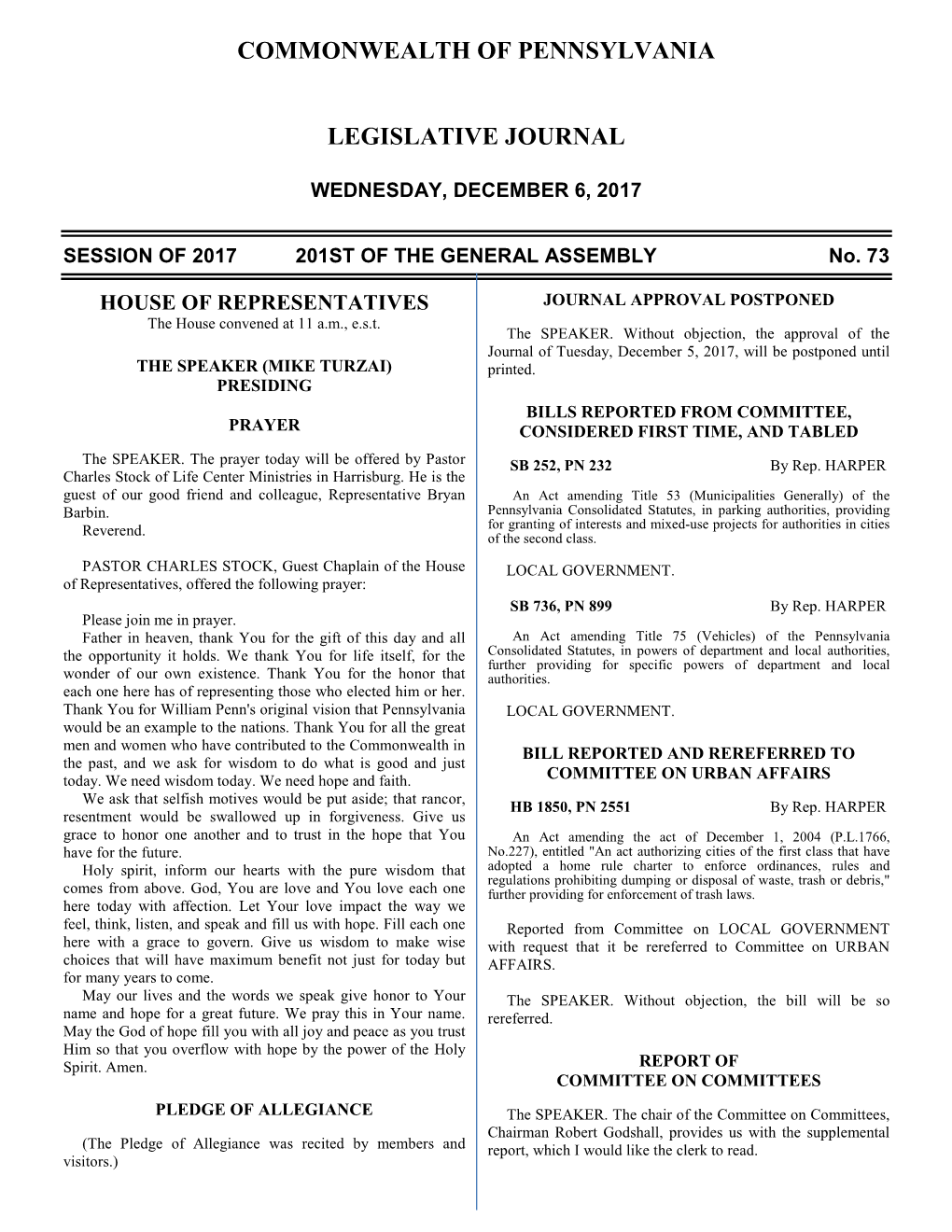 2006 Legislative Journal—House December 6