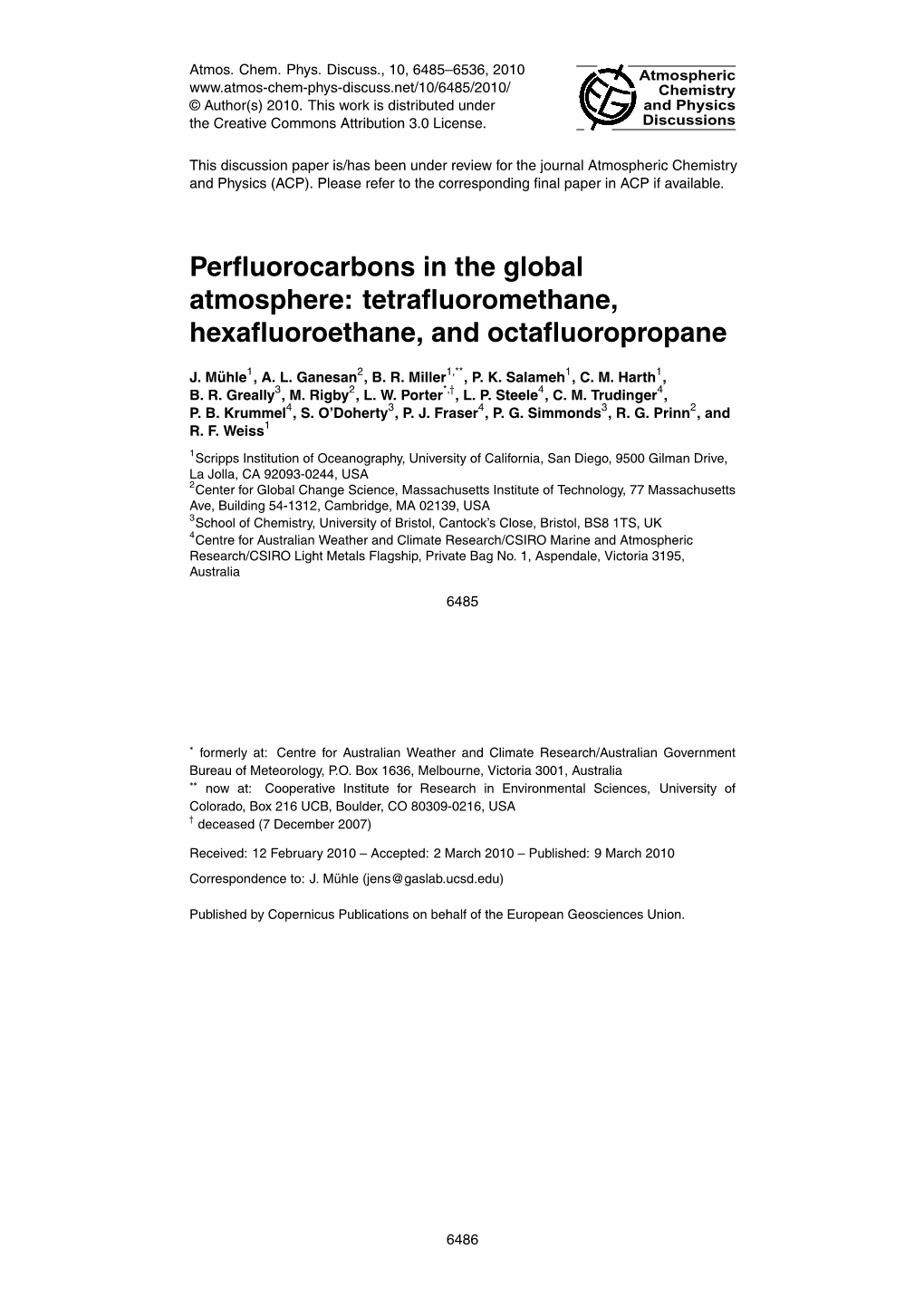 Perfluorocarbons in the Global Atmosphere: Tetrafluoromethane