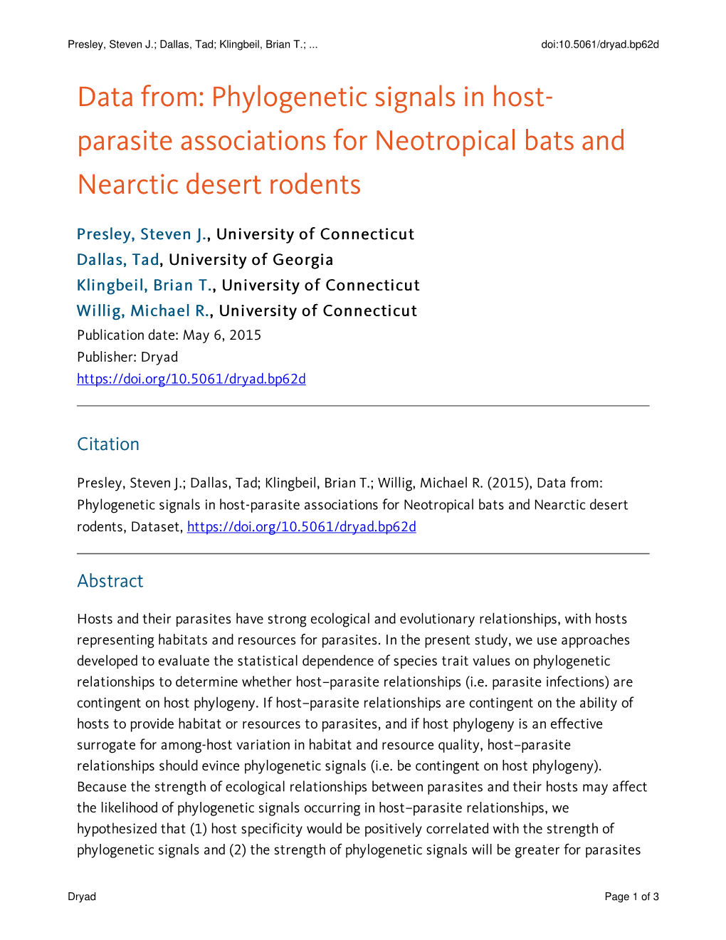 Data From: Phylogenetic Signals in Host-Parasite Associations for Neotropical Bats and Nearctic Desert Rodents, Dataset